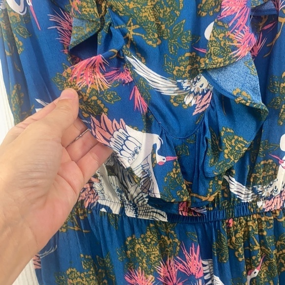 Express - Ruffle Short Romper with Bird and Floral Print Size XS - Picture 7 of 13